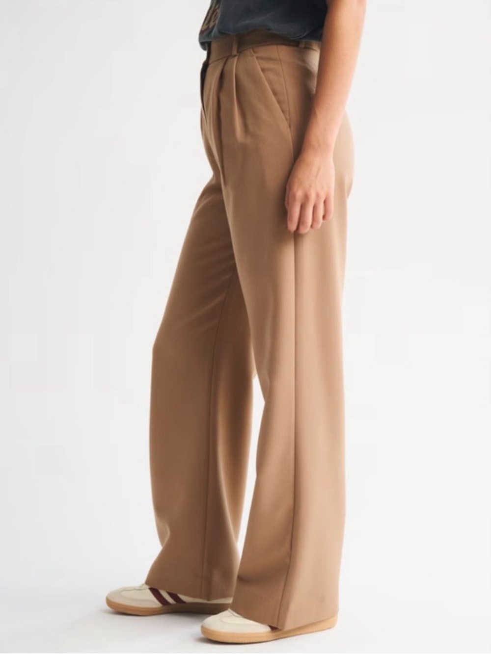 ABERCROMBIE & FITCH Sloane Tailored Wide-Leg High-Rise Trousers Pants in Tan - Picture 3 of 7